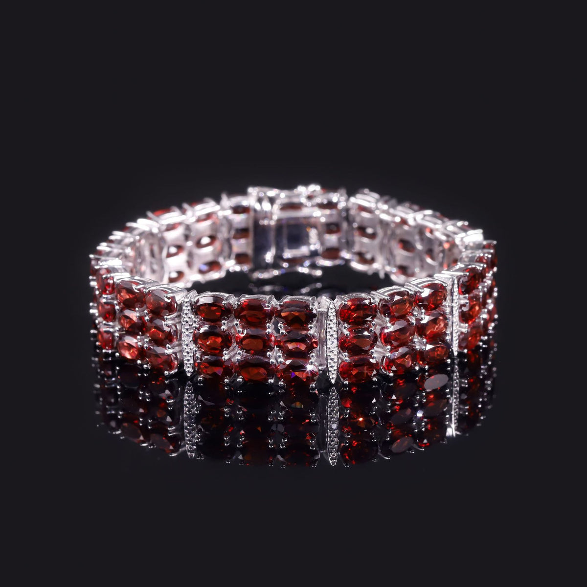 Garnet Three-Row Bracelet 925 Sterling Silver