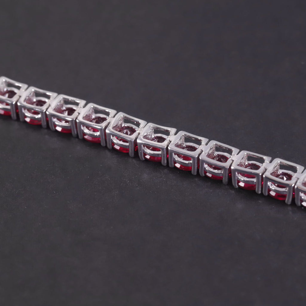 Lab-Grown Ruby 5mm Tennis Bracelet 925 Sterling Silver (gemstone setting detail)