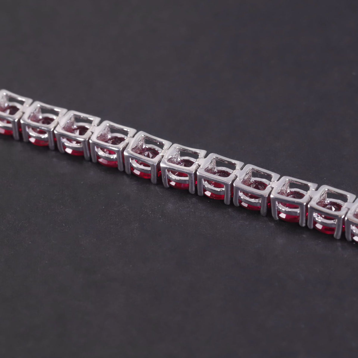 Lab-Grown Ruby 5mm Tennis Bracelet 925 Sterling Silver (gemstone setting detail)