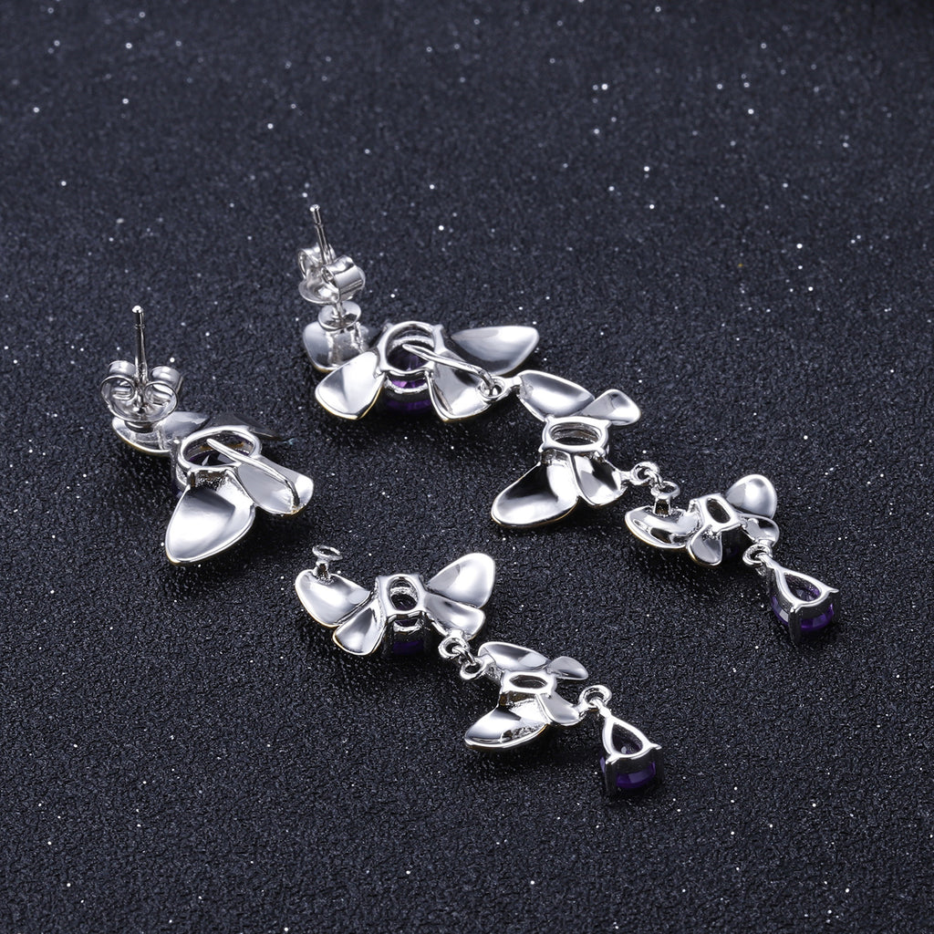 Amethyst Butterfly Earrings 925 Sterling Silver (side profile view)
