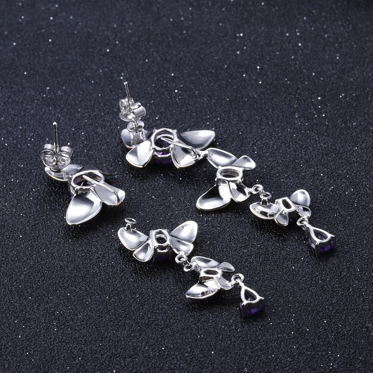Amethyst Butterfly Earrings 925 Sterling Silver (side profile view)