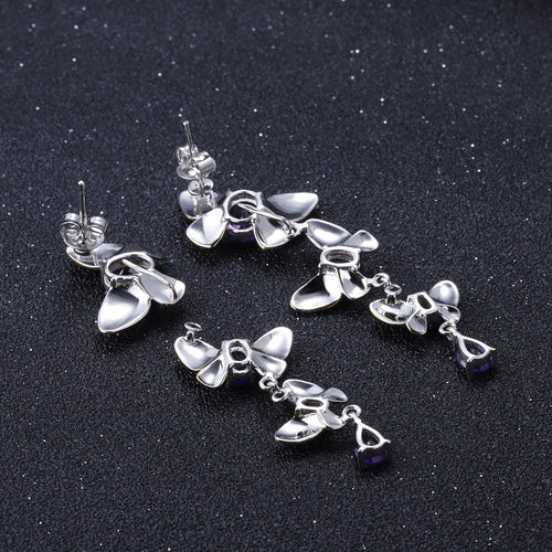 Amethyst Butterfly Earrings 925 Sterling Silver (side profile view)
