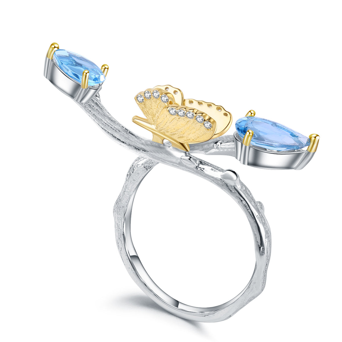 Topaz Butterfly Ring 925 Sterling Silver