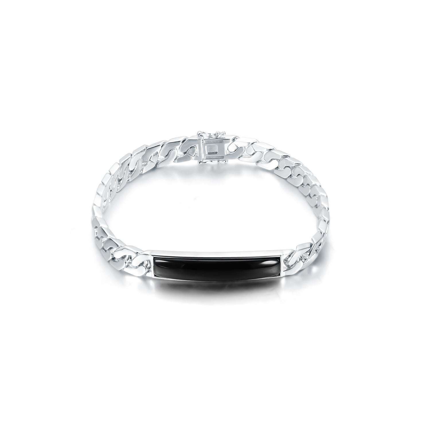Black Onyx 7*40mm Bracelet 925 Sterling Silver (side profile view)