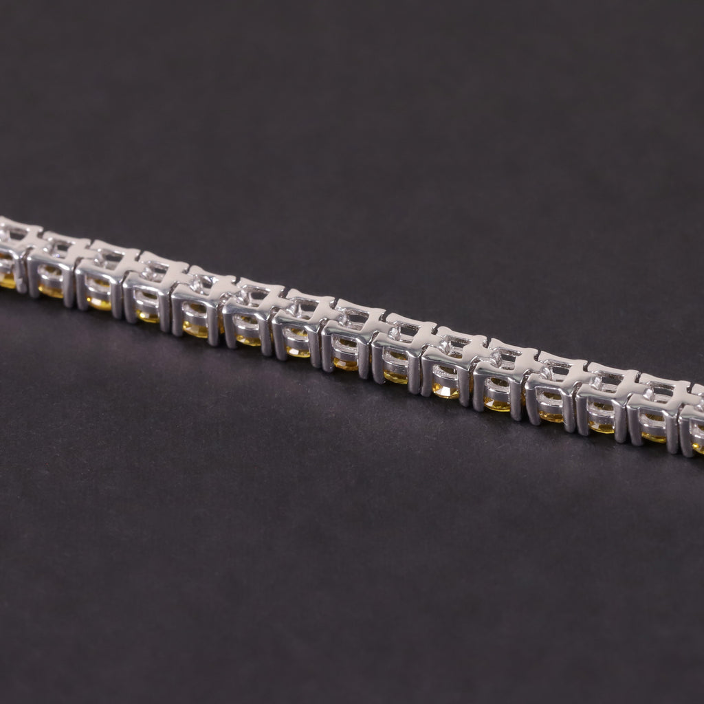 Lab-Grown Blue Sapphire 3/4/5mm Tennis Bracelet 925 Sterling Silver (design detail close-up)