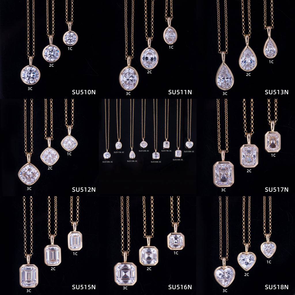 Emerald Cut Moissanite Pendant Necklace Gold - Wearing Photo 2