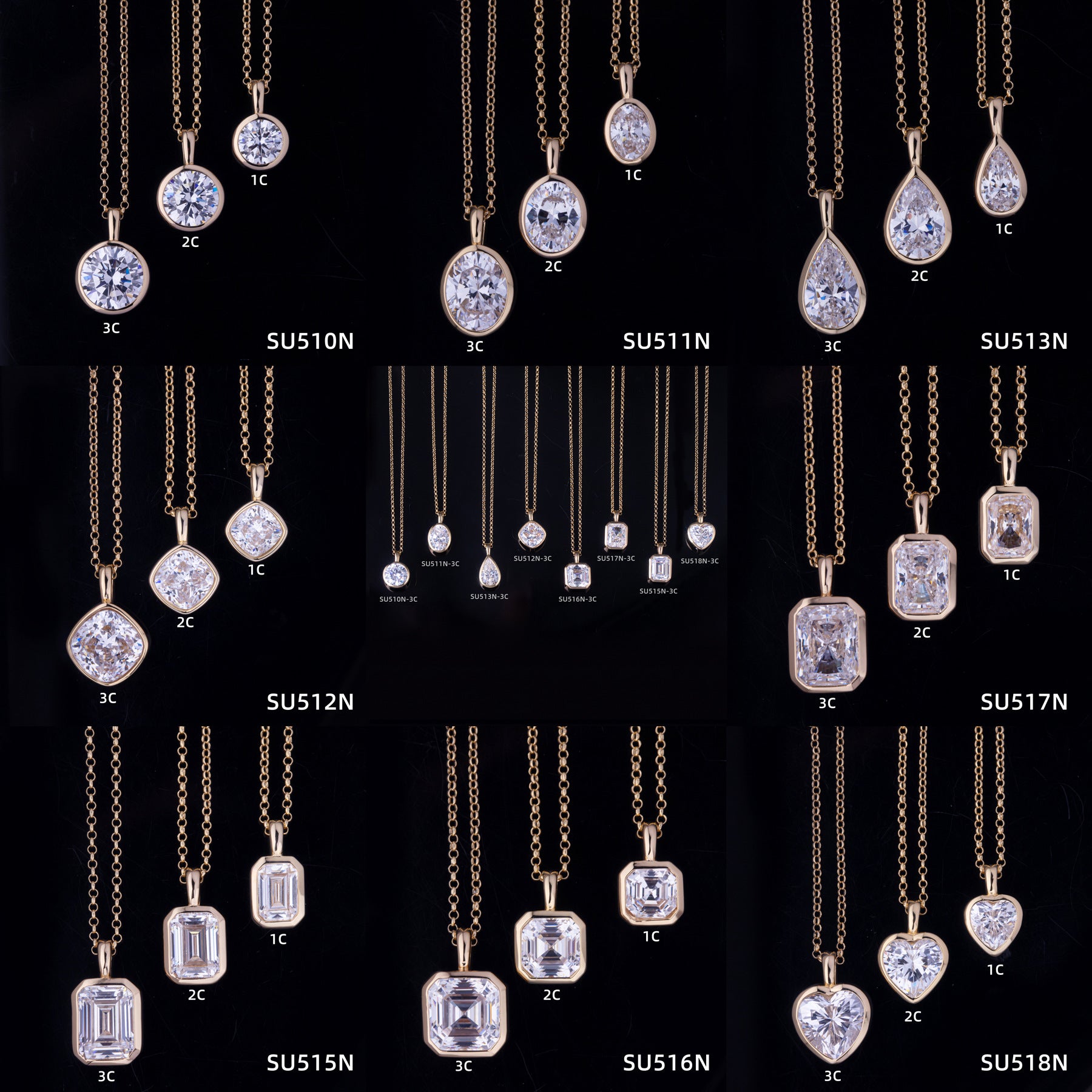 Emerald Cut Moissanite Pendant Necklace Gold - Wearing Photo 2