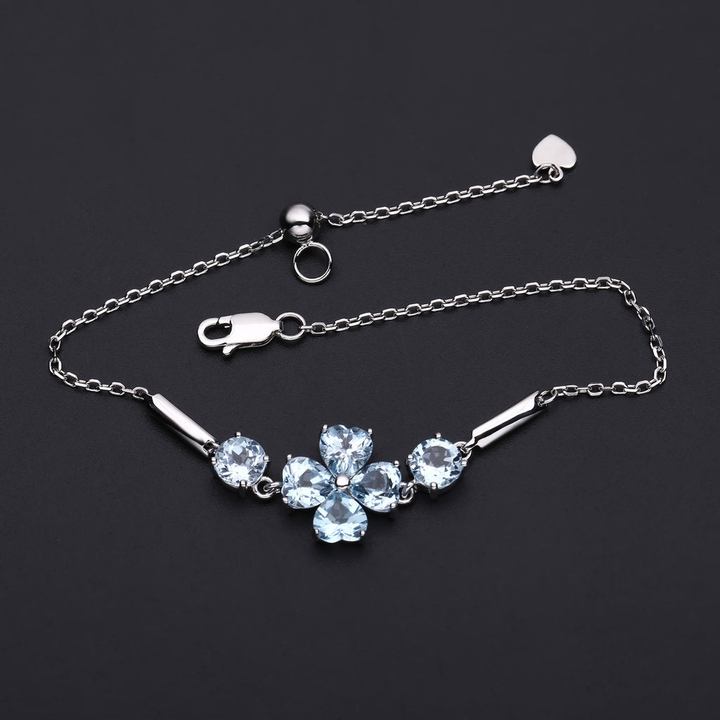 Topaz Four-Leaf Clover Bracelet 925 Sterling Silver (gemstone setting detail)