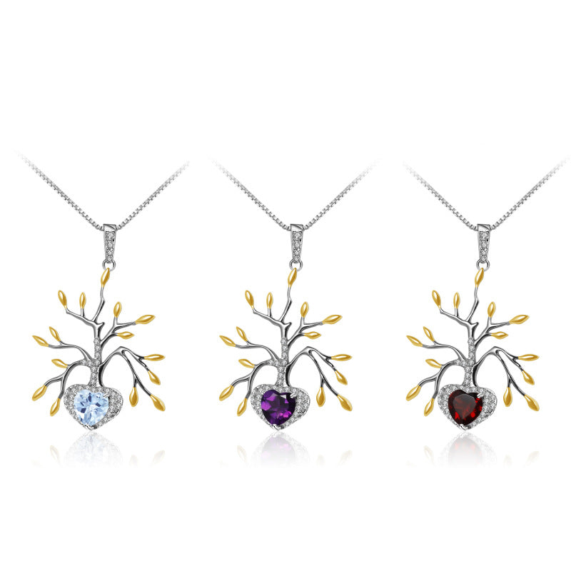 Topaz Tree of Life Pendant 925 Sterling Silver (side profile view)