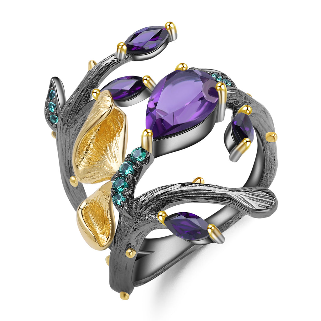 Amethyst Butterfly Ring 925 Sterling Silver (wearing effect view)