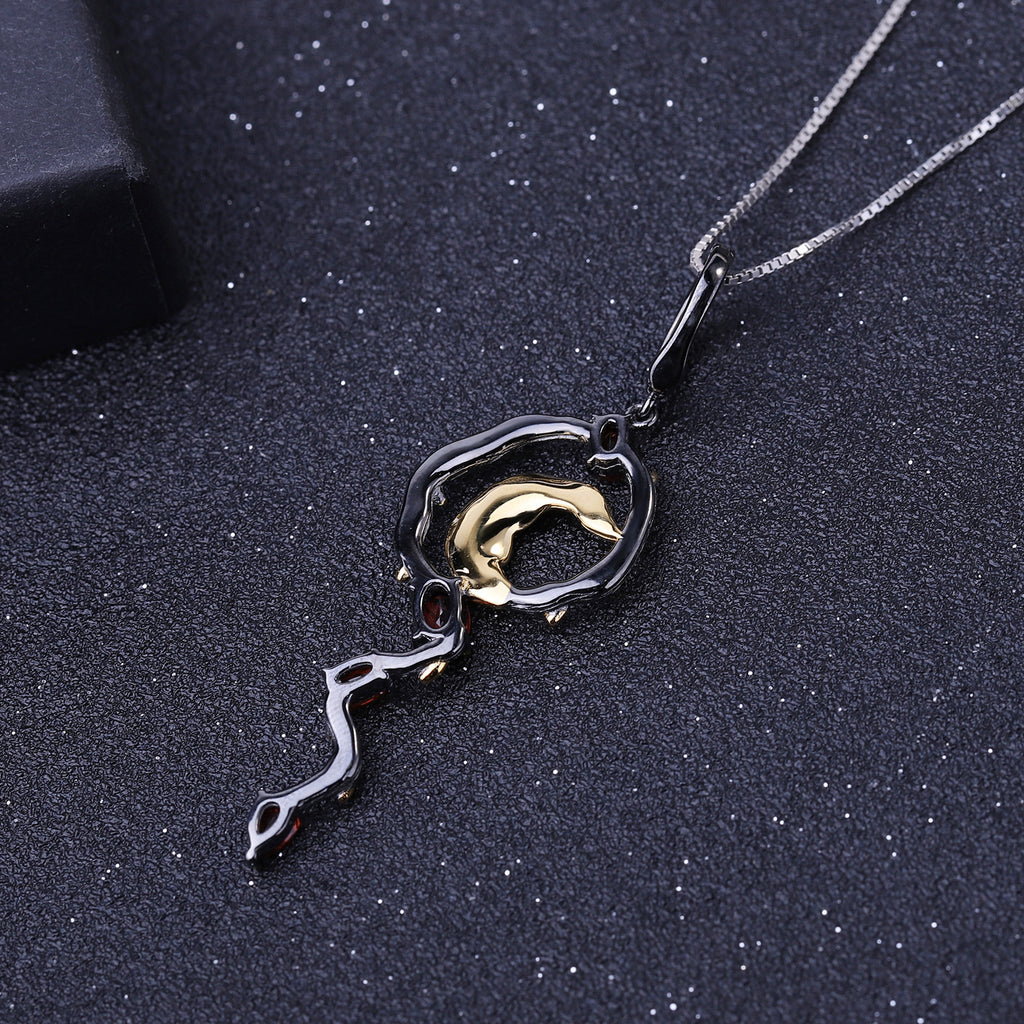 Multicolor Natural Gemstones Floral Pendant 925 Sterling Silver (side profile view)