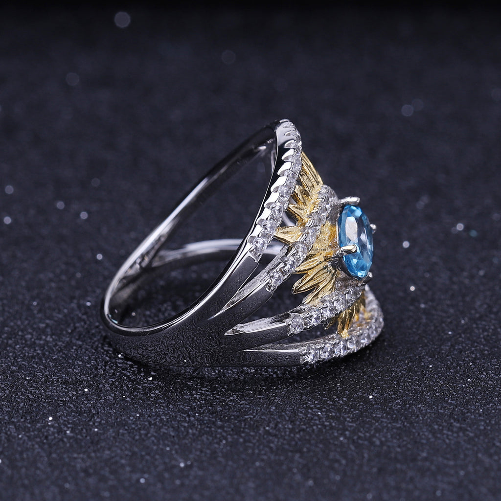 Multicolor Natural Gemstones Floral Ring 925 Sterling Silver (gemstone setting detail)