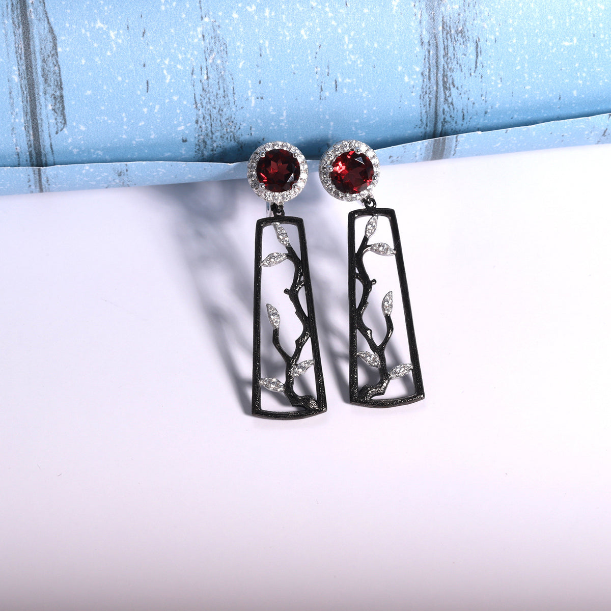 Amethyst Winter Plum Blossom Earrings 925 Sterling Silver (gemstone setting detail)