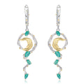 Green Agate Floral Earrings 925 Sterling Silver (wearing effect view)