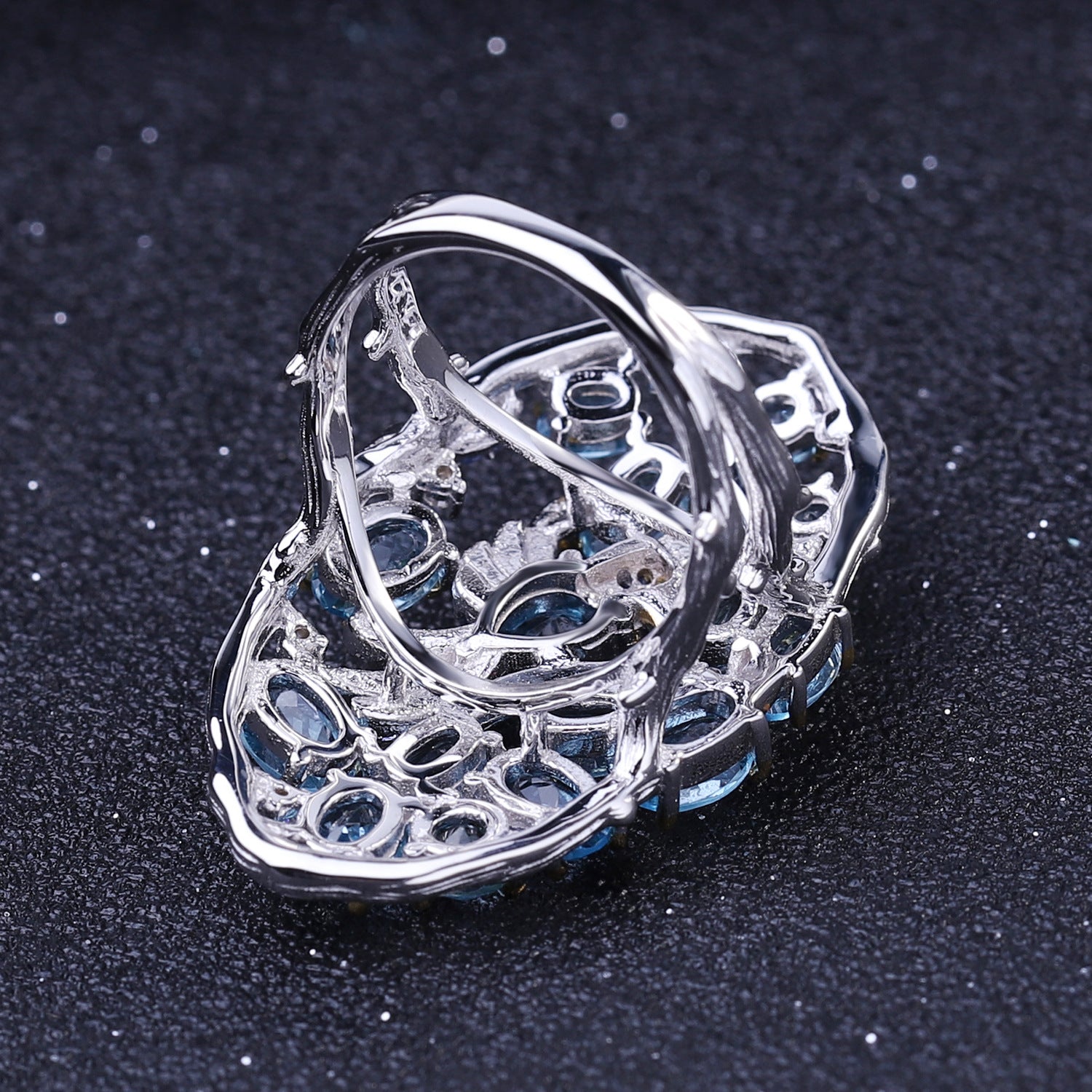 Back view of the Topaz ring showing clasp and hallmark