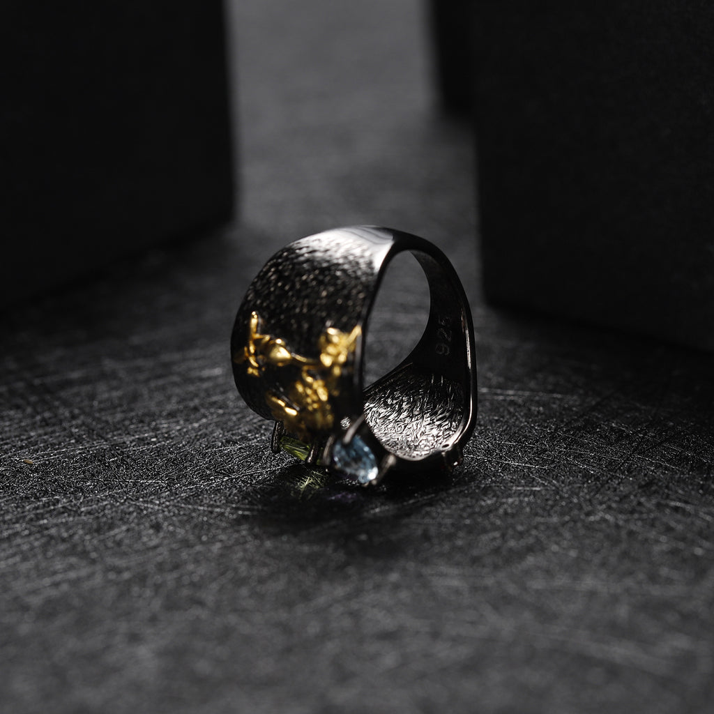 Rose Garnet Floral Ring 925 Sterling Silver (side profile view)