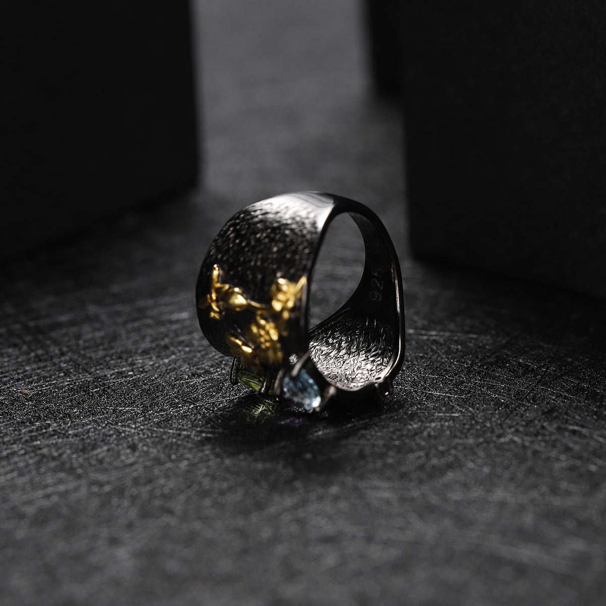 Rose Garnet Floral Ring 925 Sterling Silver (side profile view)