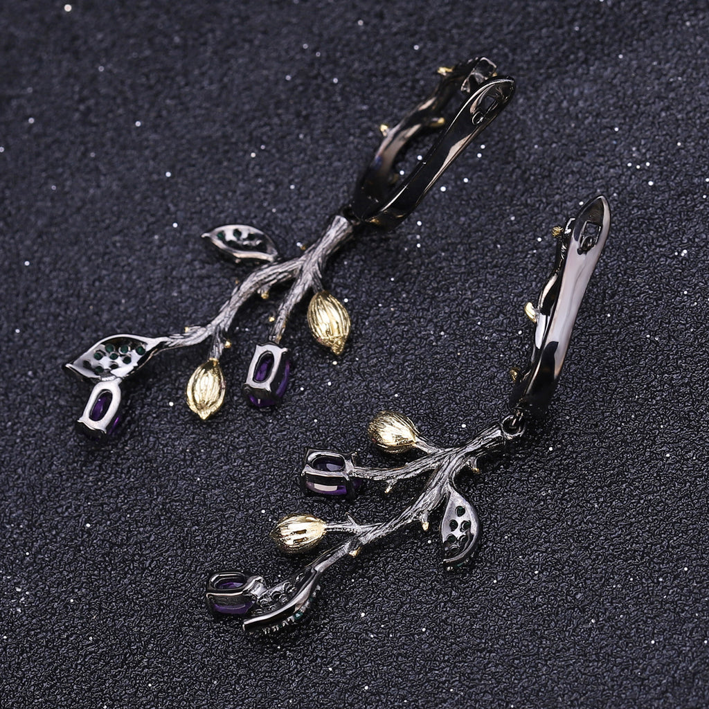 Multicolor Natural Gemstones Nature-Inspired Earrings 925 Sterling Silver (side profile view)