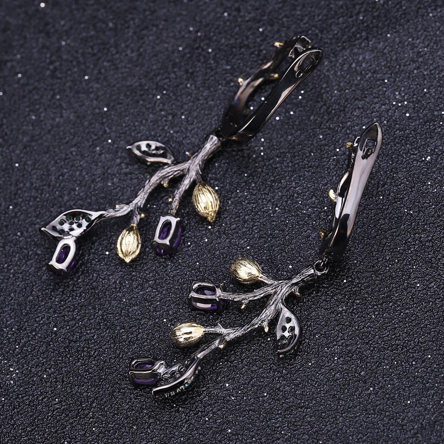 Multicolor Natural Gemstones Nature-Inspired Earrings 925 Sterling Silver (side profile view)