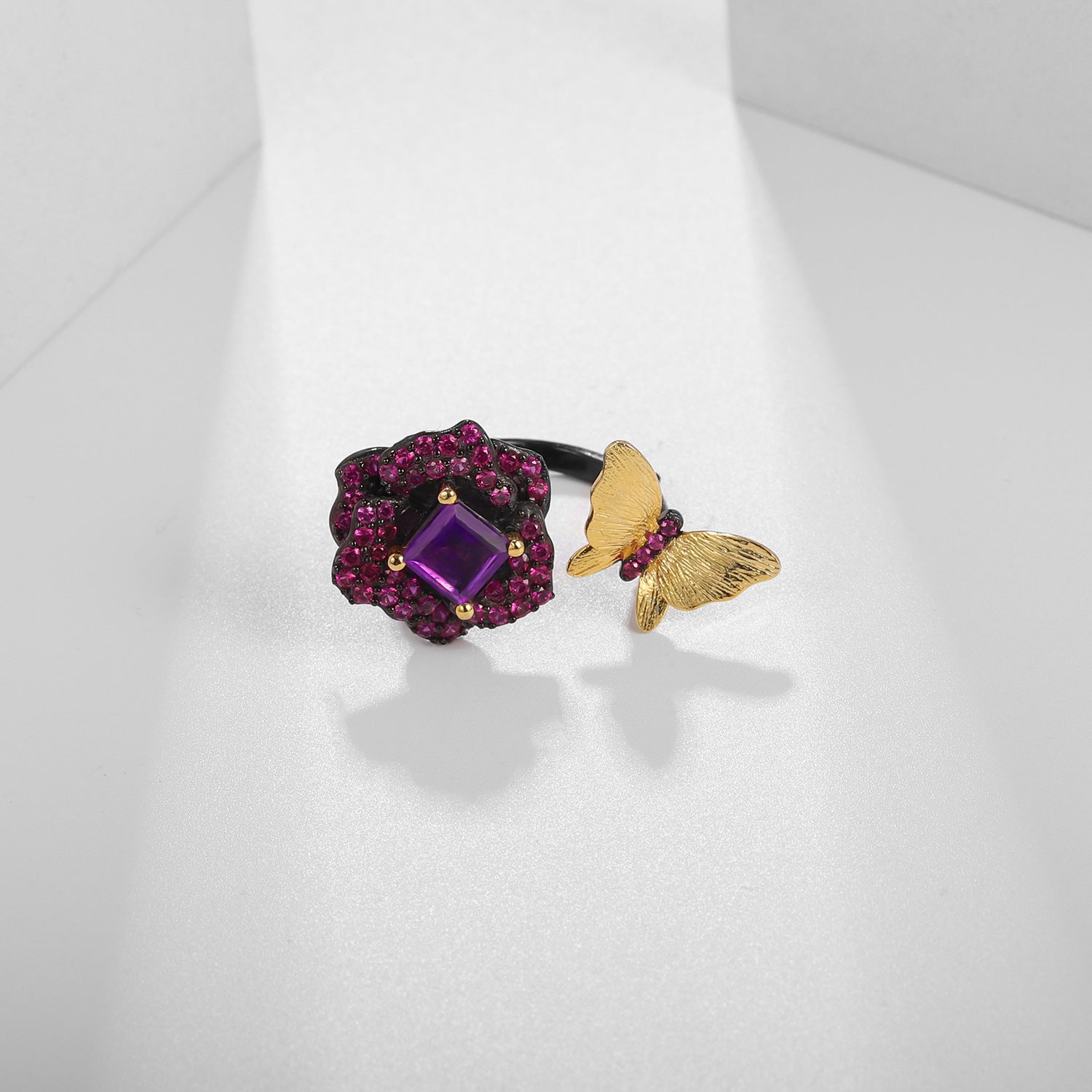 Amethyst Butterfly Adjustable Ring 925 Sterling Silver