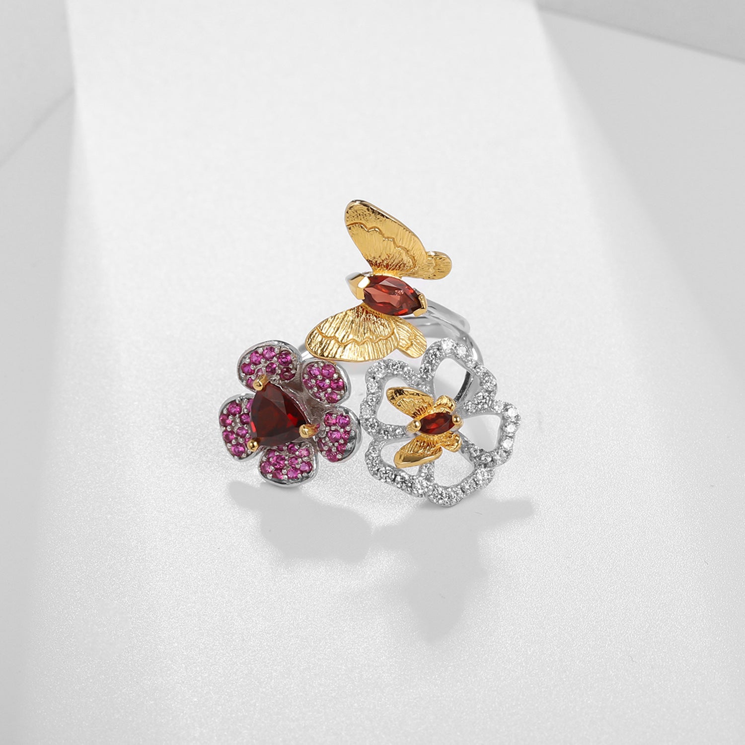 Amethyst Butterfly Adjustable Ring 925 Sterling Silver (gemstone setting detail)