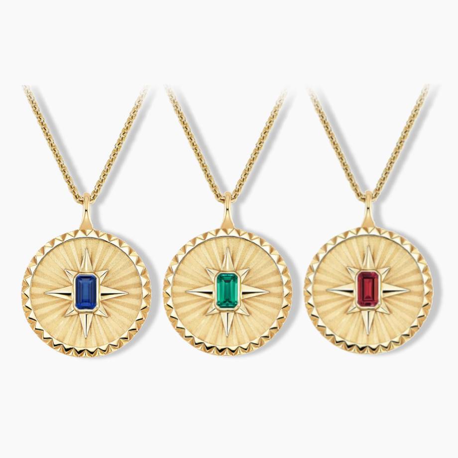 Vintage Coin Necklace in 925 Sterling Silver with Lab-Grown Gemstones