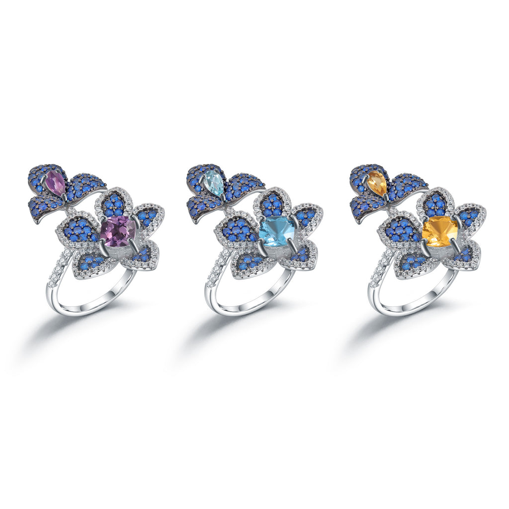 Citrine Floral Ring 925 Sterling Silver (side profile view)