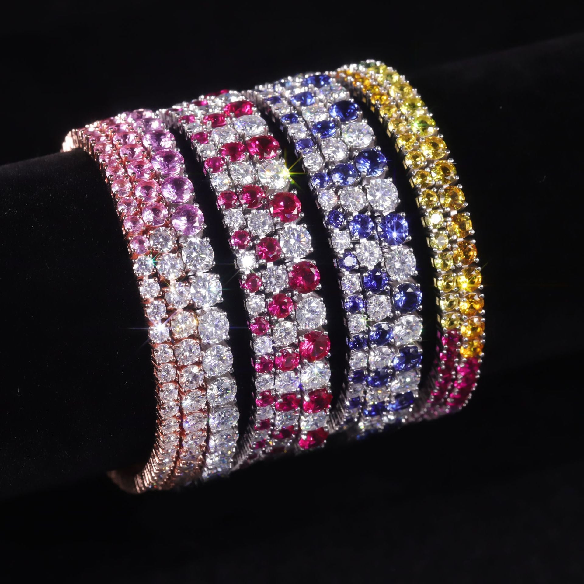 Lab-Grown Gemstones 3/4mm Tennis Bracelet 925 Sterling Silver (side profile view)