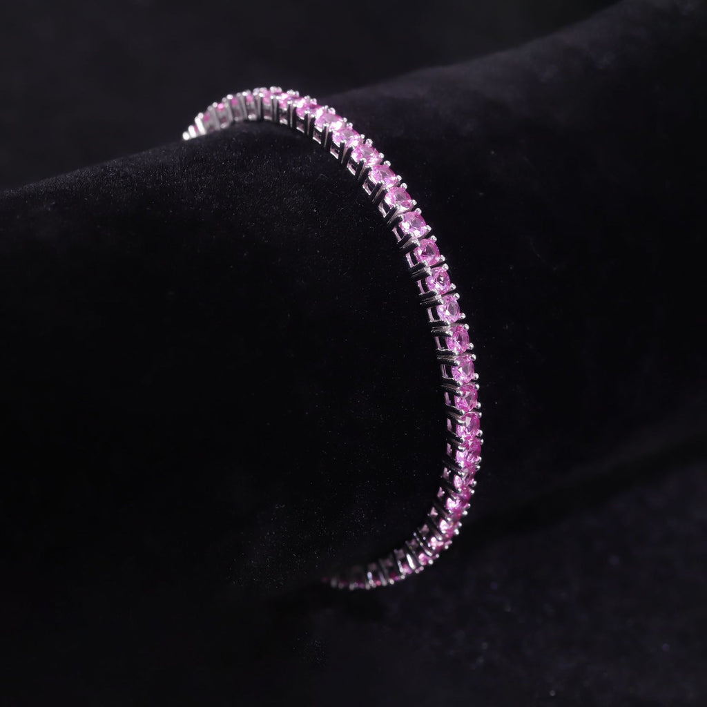 Lab-Grown Blue Sapphire 3/4/5mm Tennis Bracelet 925 Sterling Silver (gemstone setting detail)