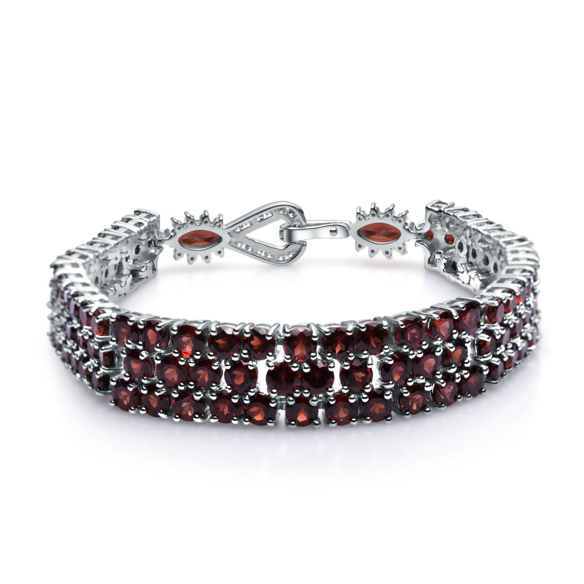 Garnet Multi-Stone Bracelet 925 Sterling Silver (side profile view)