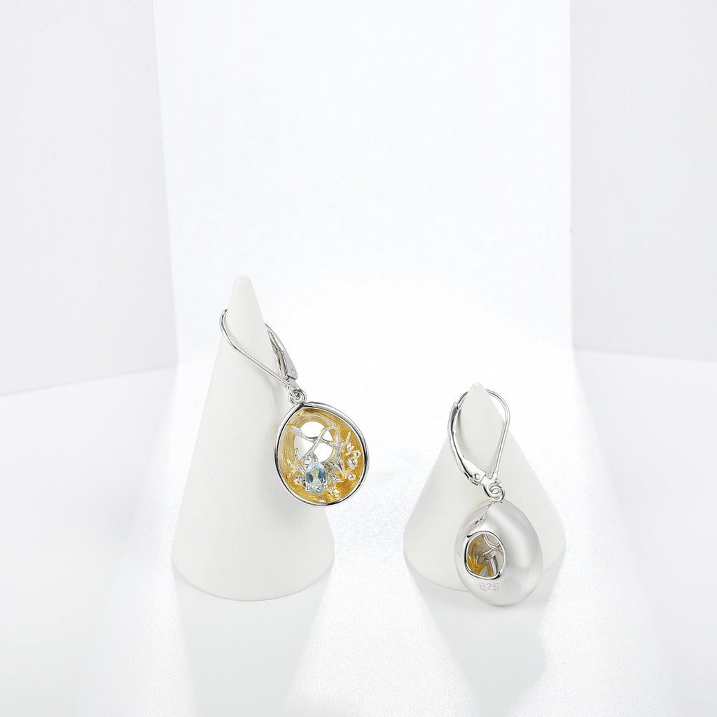 Topaz Nature-Inspired Earrings 925 Sterling Silver (gemstone setting detail)