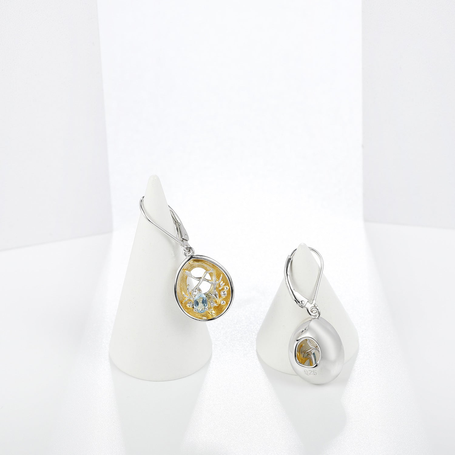 Topaz Nature-Inspired Earrings 925 Sterling Silver (gemstone setting detail)