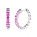 Lab-Grown Pink Gemstone Princess-Cut Hoop Earrings 925 Sterling Silver - White Background