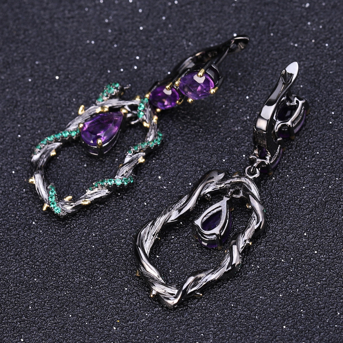 Amethyst Vine Earrings 925 Sterling Silver (side profile view)