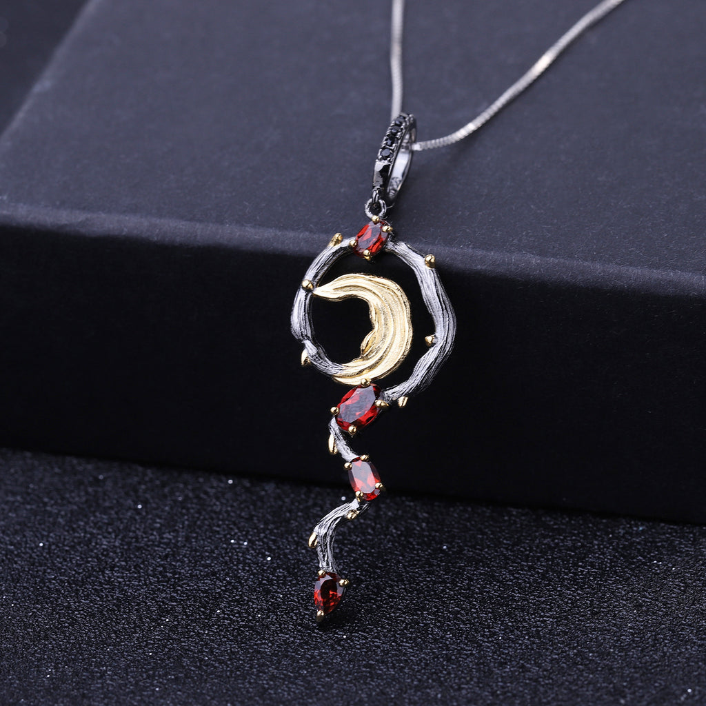 Multicolor Natural Gemstones Floral Pendant 925 Sterling Silver (design detail close-up)