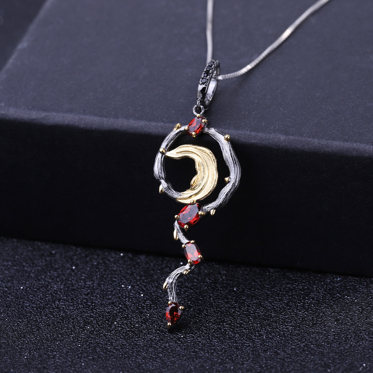 Multicolor Natural Gemstones Floral Pendant 925 Sterling Silver (design detail close-up)
