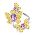 Amethyst Butterfly Adjustable Ring 925 Sterling Silver