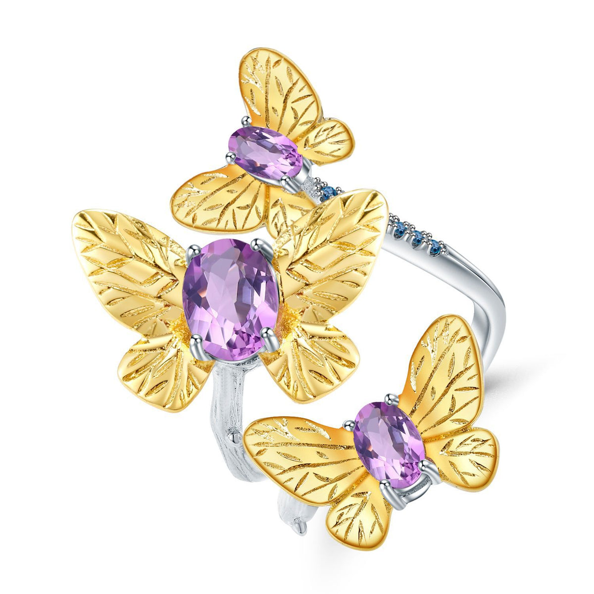 Amethyst Butterfly Adjustable Ring 925 Sterling Silver
