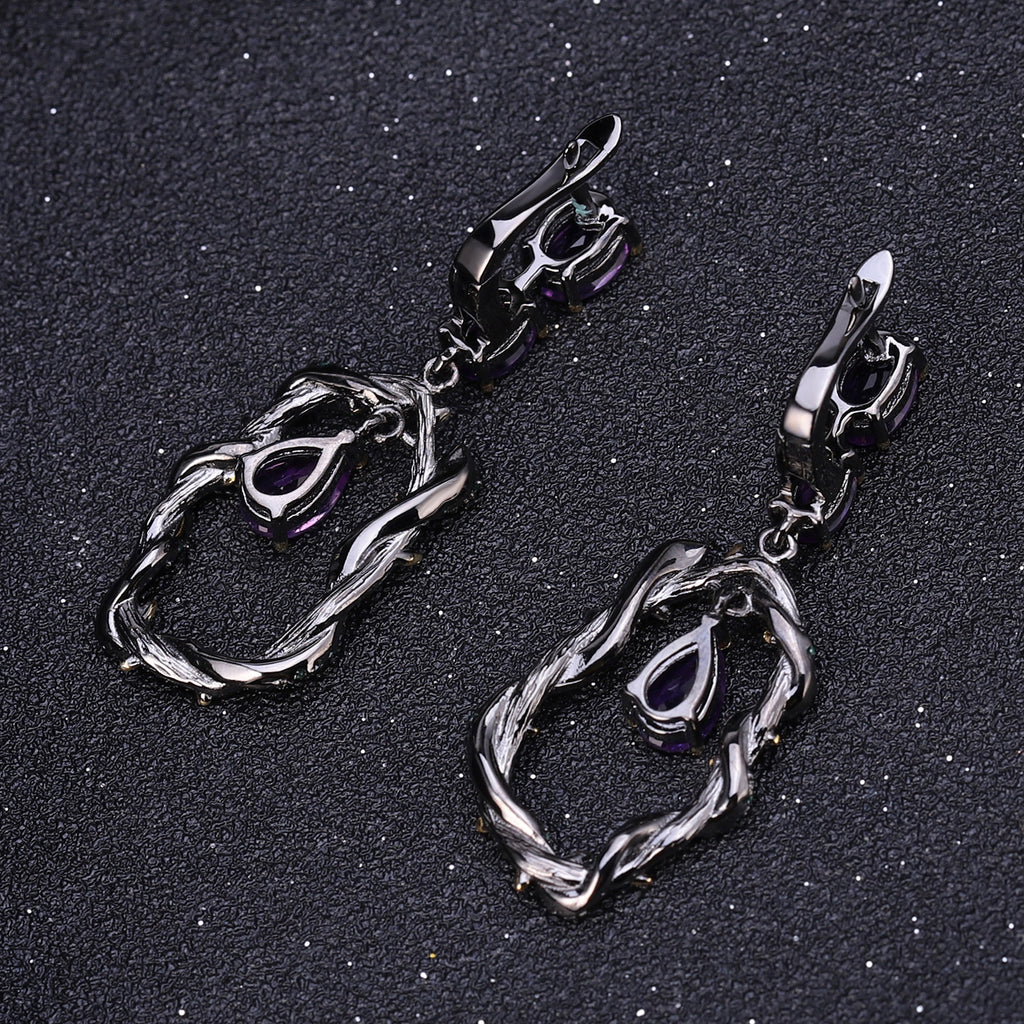 Amethyst Vine Earrings 925 Sterling Silver (gemstone setting detail)