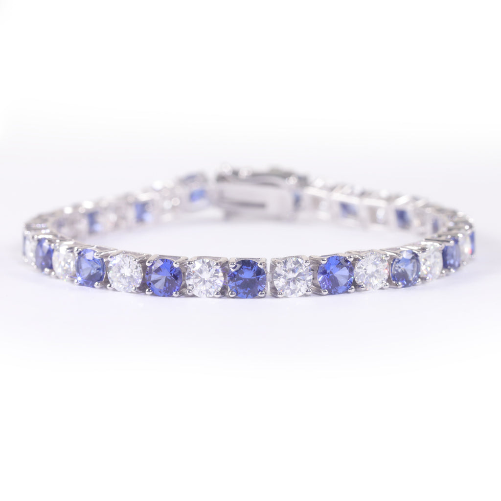 Lab-Grown Blue Sapphire 3/4/5mm Tennis Bracelet 925 Sterling Silver (side profile view)