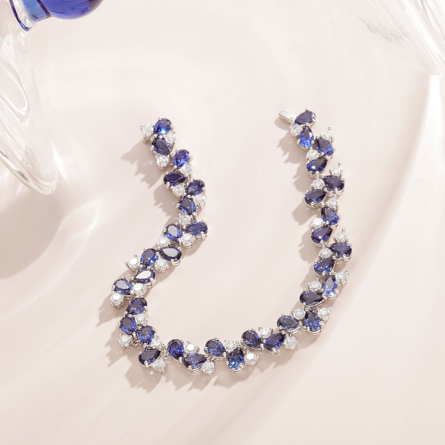 Lab-Grown Blue Sapphire Luxury Bracelet 925 Sterling Silver (wearing effect view)