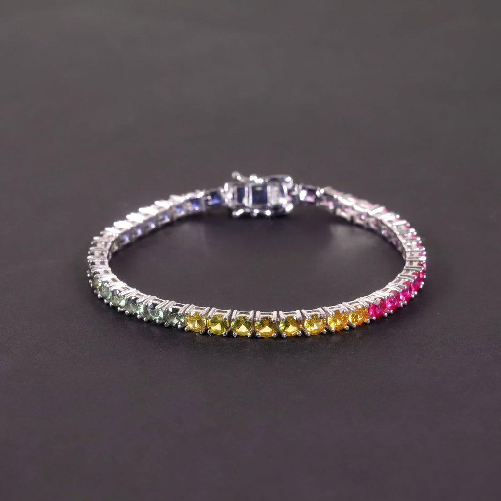 Lab-Grown Blue Sapphire 3/4/5mm Tennis Bracelet 925 Sterling Silver (gemstone setting detail)