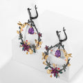 Amethyst Birds & Blossoms Earrings 925 Sterling Silver (design detail close-up)