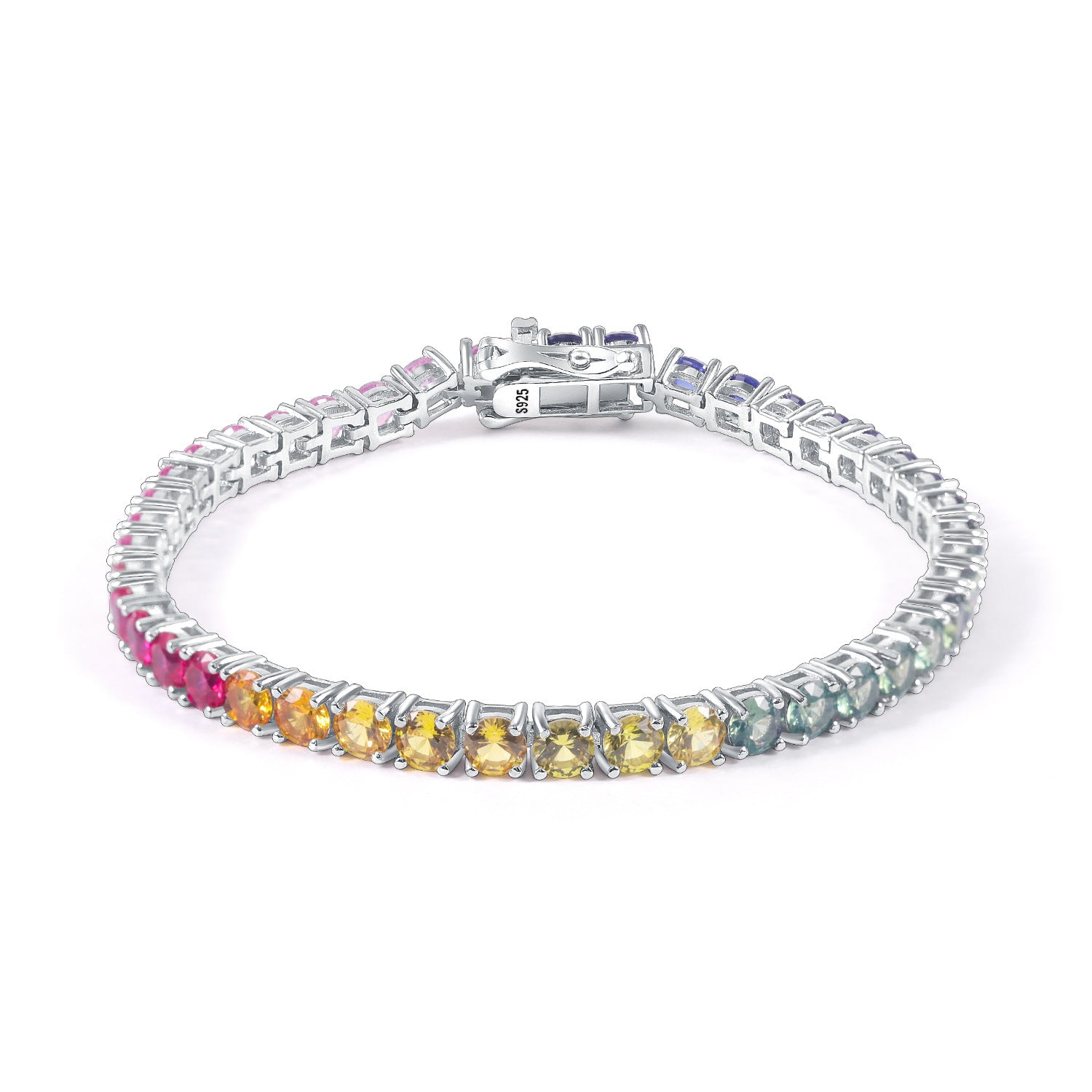 Lab-Grown Blue Sapphire 3/4/5mm Tennis Bracelet 925 Sterling Silver (side profile view)