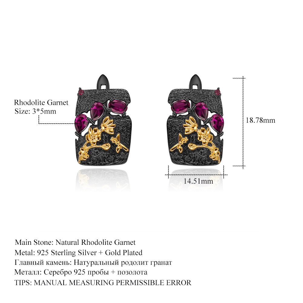 Rose Garnet Floral Earrings 925 Sterling Silver