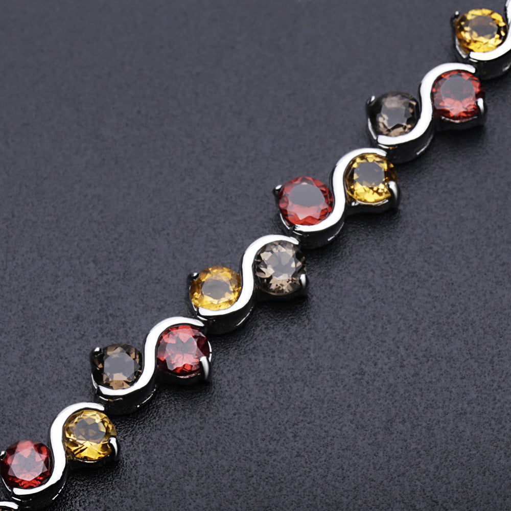 Gemstones Designer Bracelet 925 Sterling Silver (gemstone setting detail)