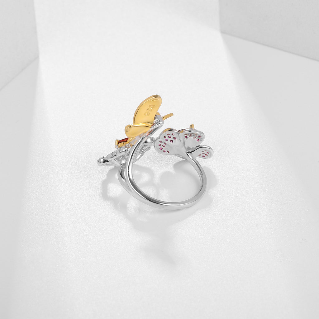 Amethyst Butterfly Adjustable Ring 925 Sterling Silver (side profile view)