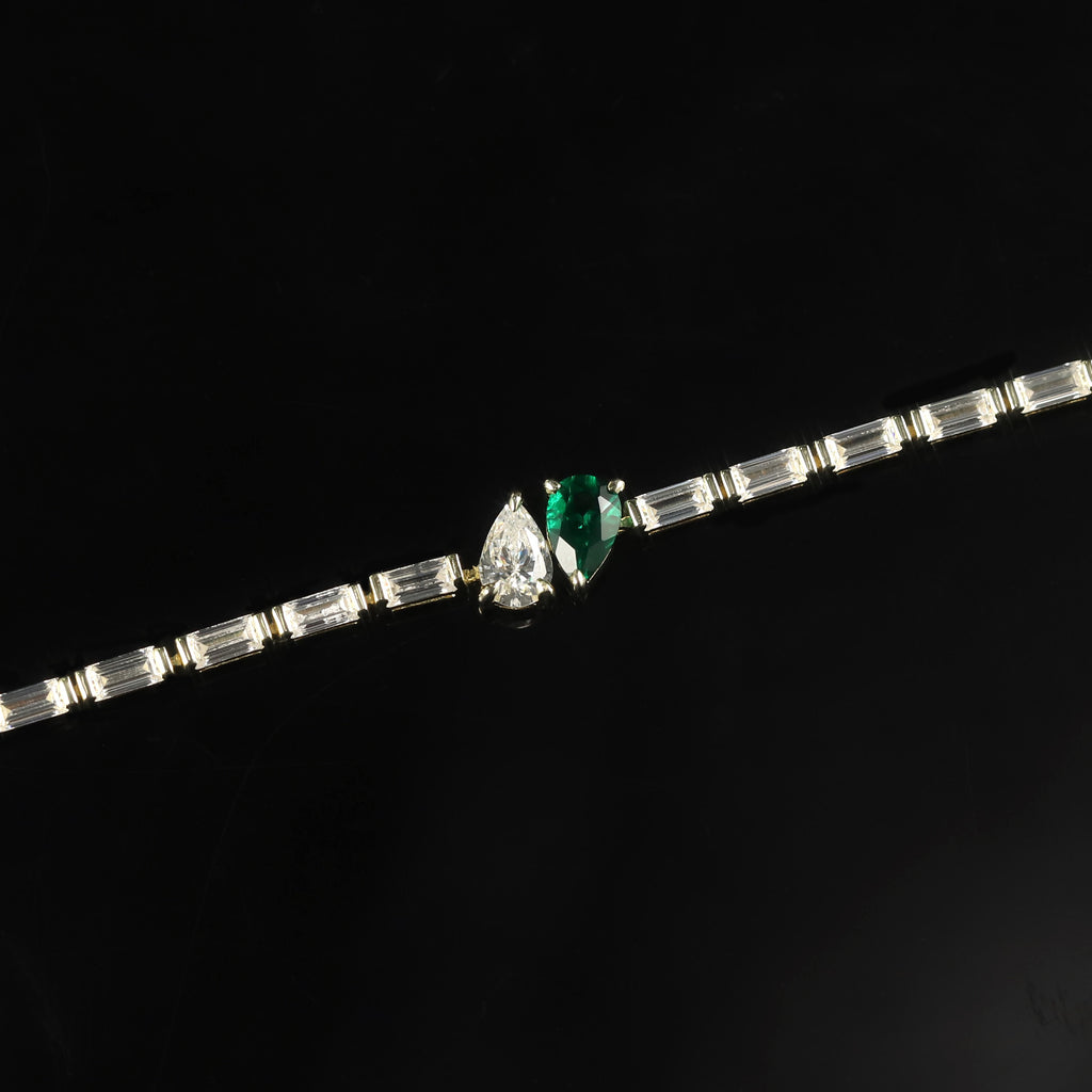 Lab-Grown Emerald Tennis Bracelet 925 Sterling Silver (wearing effect view)