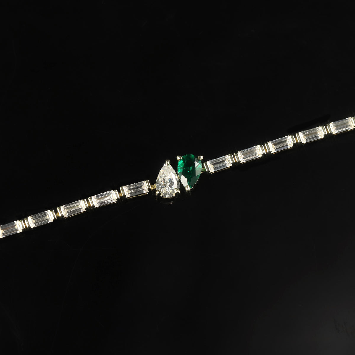 Lab-Grown Emerald Tennis Bracelet 925 Sterling Silver (wearing effect view)