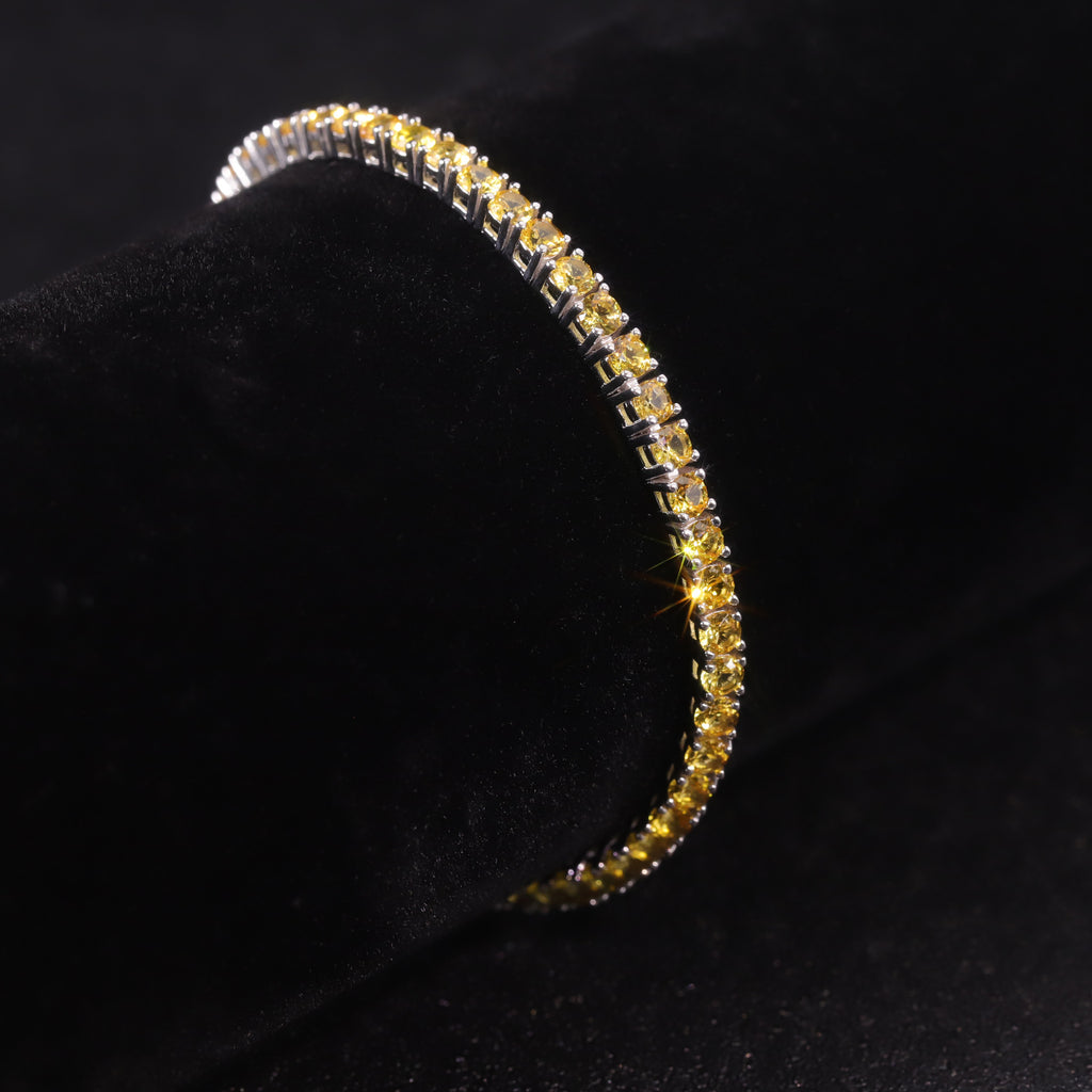 Lab-Grown Blue Sapphire 3/4/5mm Tennis Bracelet 925 Sterling Silver